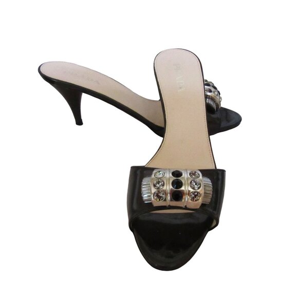 Prada Bronze Patent Calzature Donna Heels W/ Rhinestones Size 39.5 w Box Bag - Picture 2 of 8